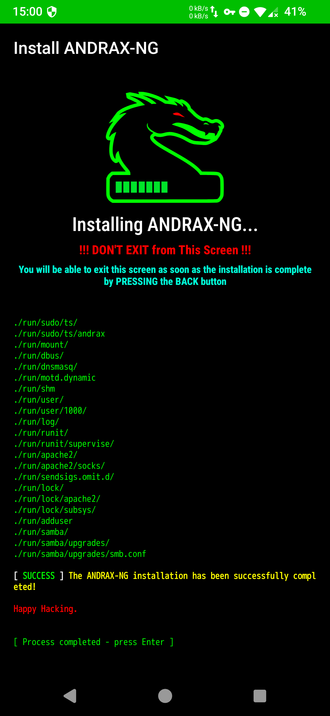 ANDRAX-NG Android Install status